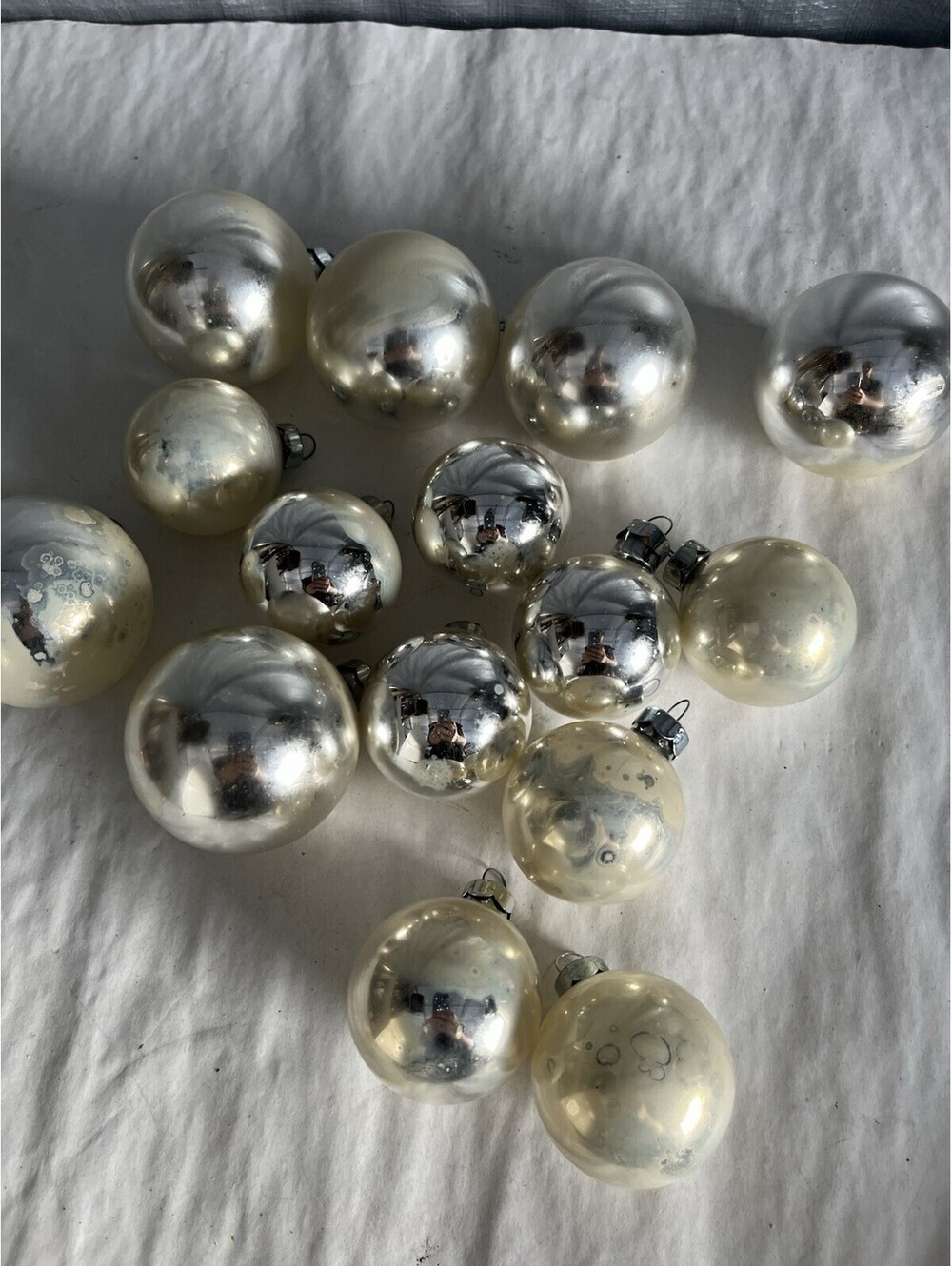 Vintage Ornaments Shiny Brite-Style Christmas Ornament Lot Silver Balls